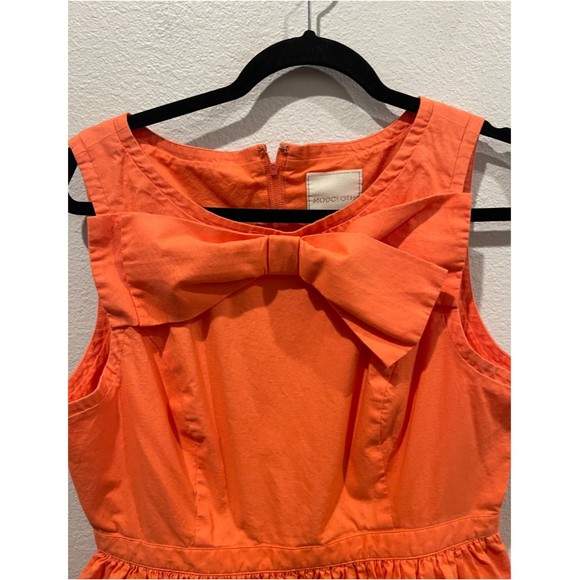 MODCLOTH Sherbert Bow Sleeveless Pockets Orange Mini Dress - Picture 3 of 5